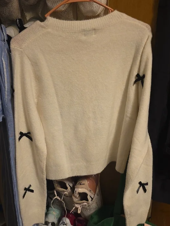 a new day Cream Cardigan with Black Bow Accents - Picture 4 of 4